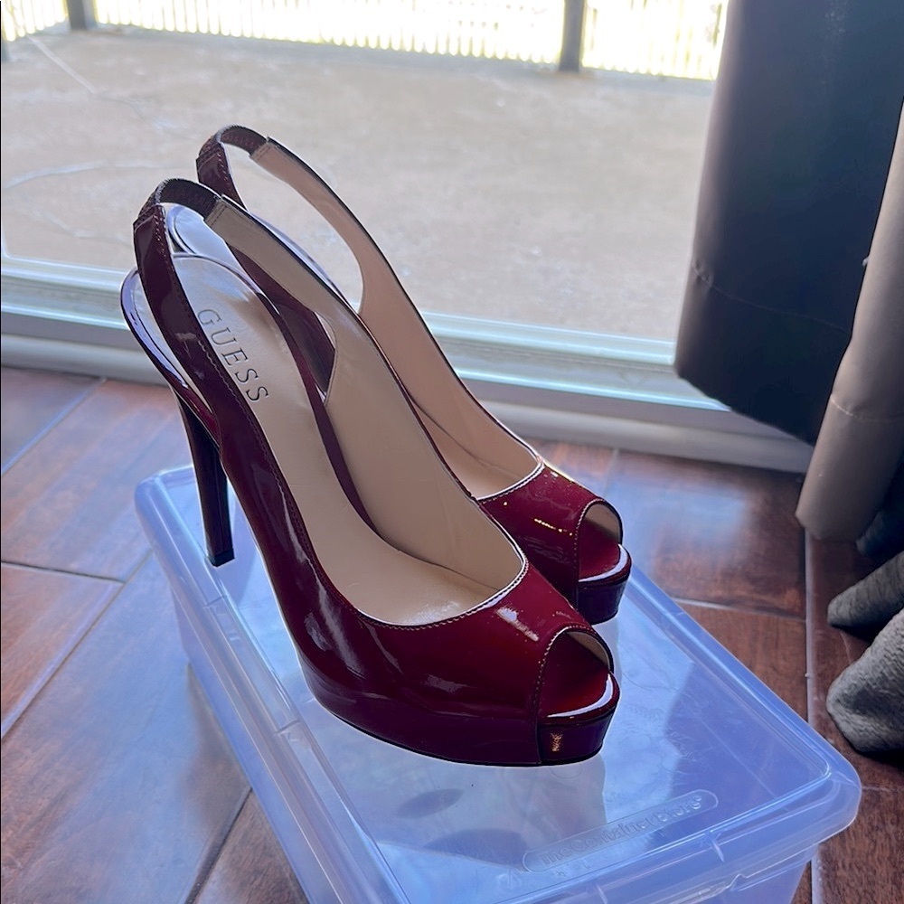 Guess Women's RED Peep Toe Slingback Heels
